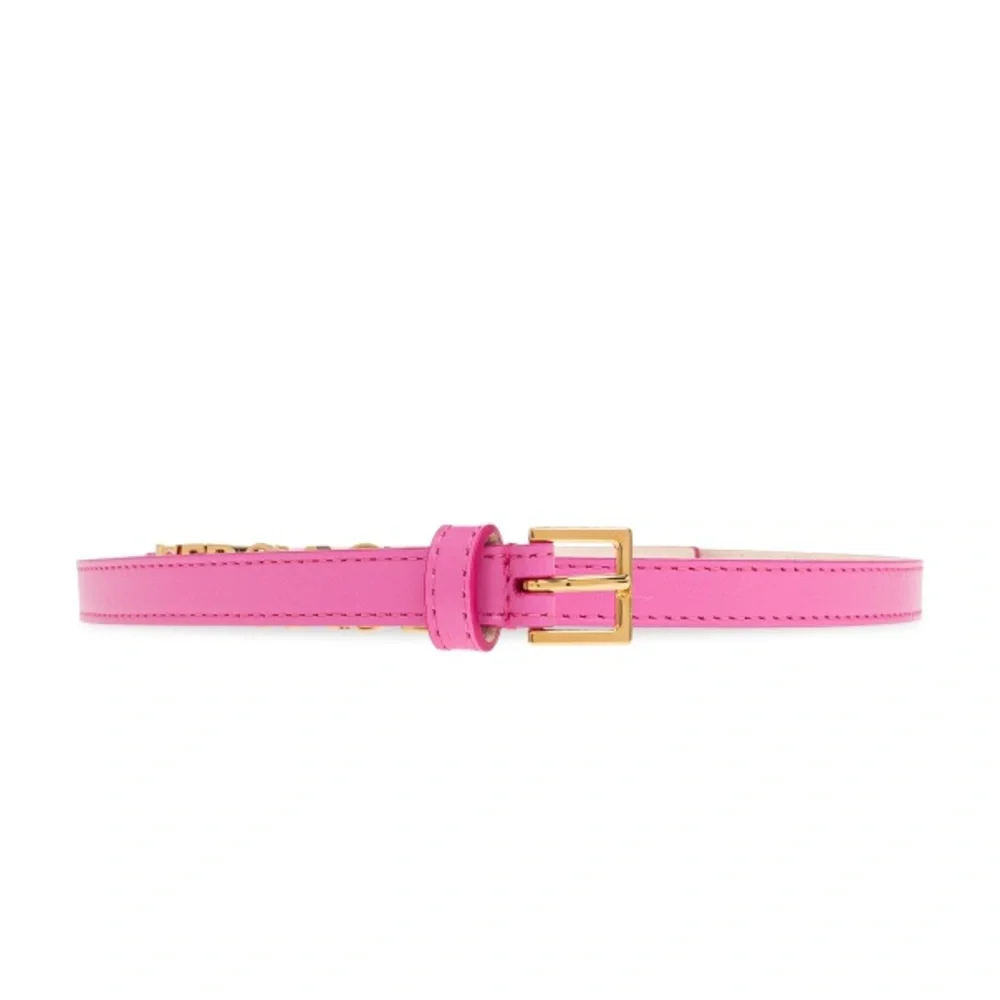 New Authentic luxury Versace Pink Leather Logo Belt Pink and Gold